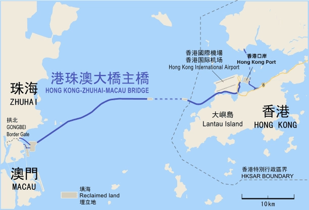 Map of Hong Kong-Zhuhai-Macao Bridge