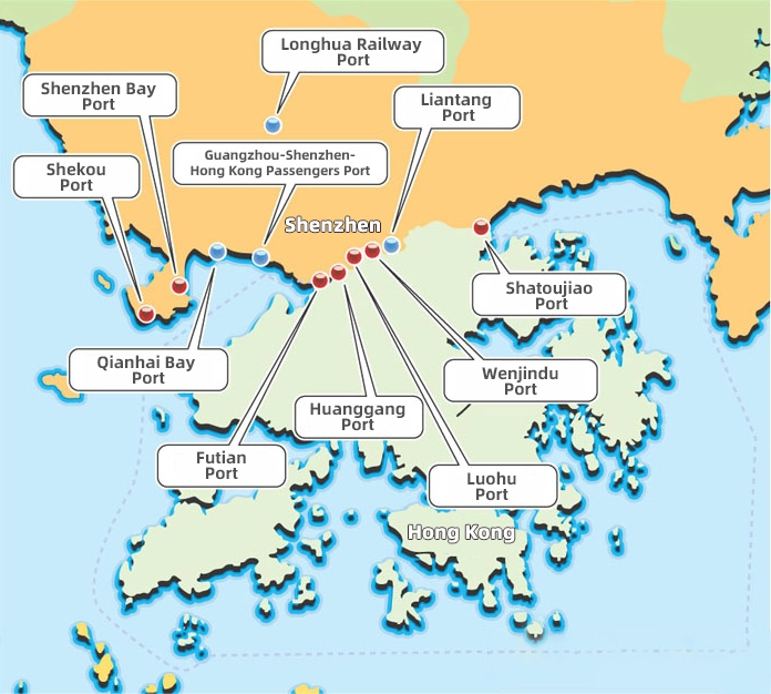 Map of the Shenzhen-Hong Kong Boundary and Ports
