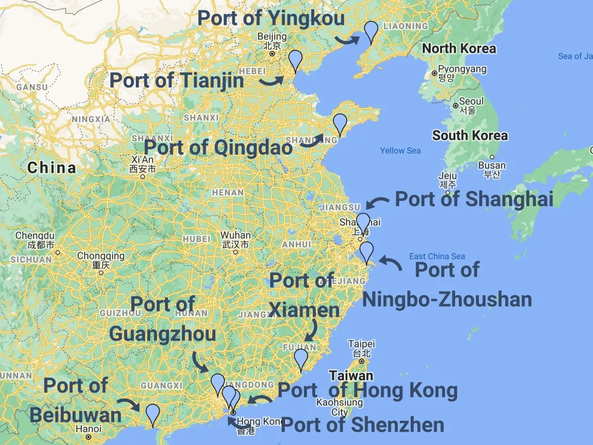 Location of the Chinese major ports