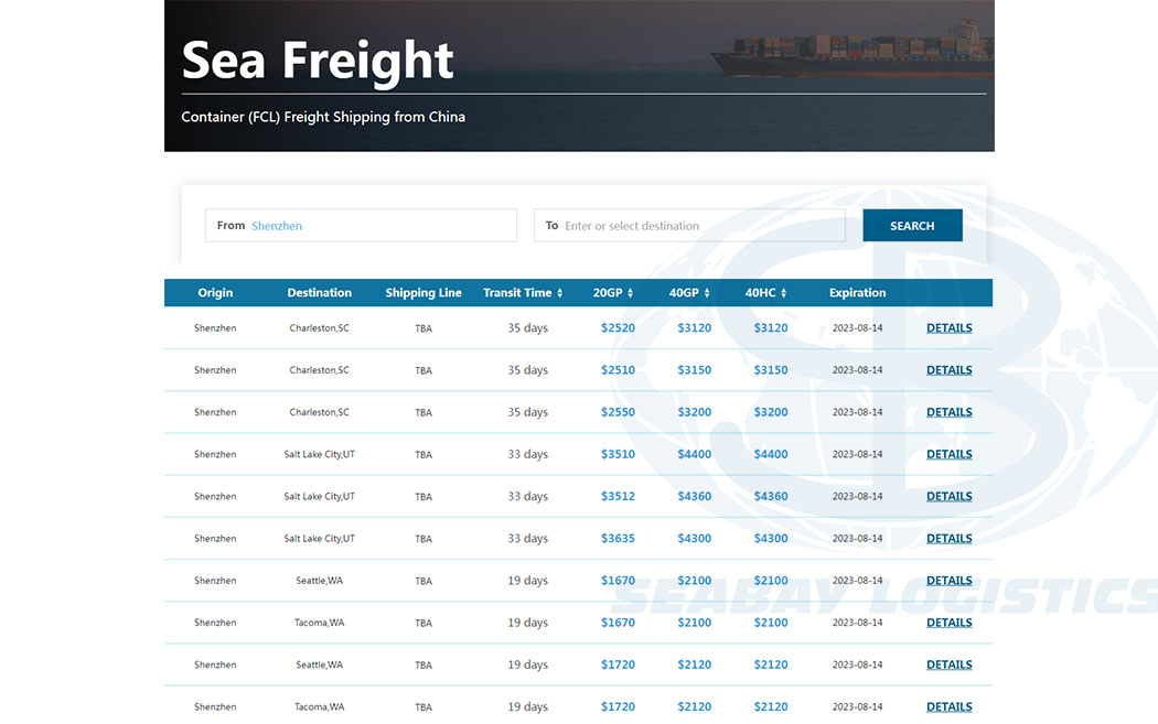 Up-to-date FCL Prices Provided by Seabay Logistics